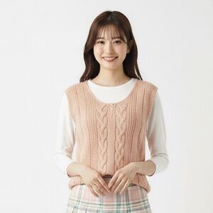 YCC Yellow Cab Co Vintage Pearl Cable Knit Sleeveless Tank Sweater Vest Pink L